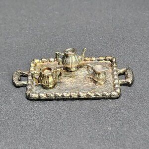 Vintage Miniature Dollhouse Brass Teapot & Tray SET